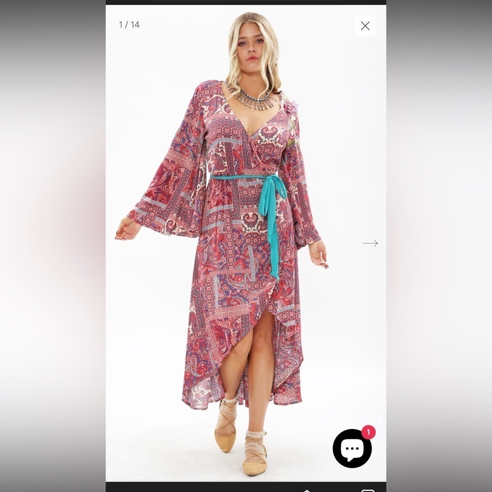 NWT Aratta Magical Creature Embroidered Boho Wrap Midi Dress S